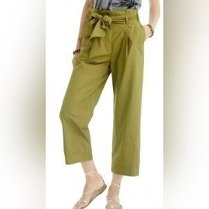 J. Crew Olive Khaki Green Cotton Wide Leg Cropped Pants Size 14